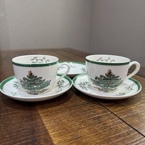 2 ‎ SPODE Christmas Tree Cups & 3 Saucers FREE SHIPPING